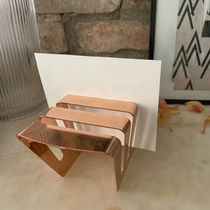 CB2 rose gold mail desk organizer